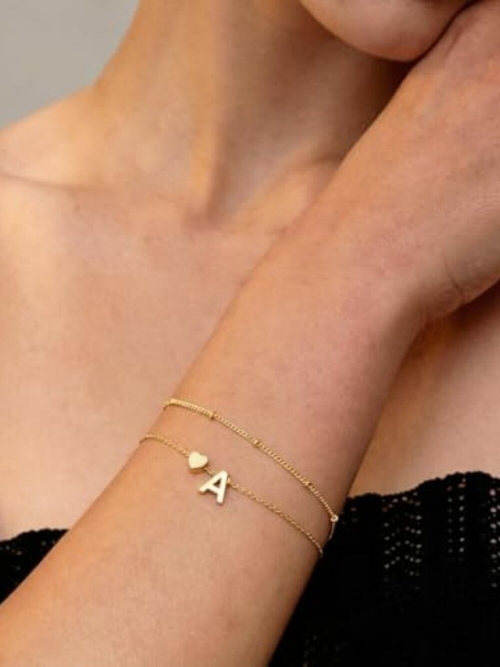 DEARMAY 14K Gold Plated Initial Heart Bracelet Women
